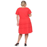 White Mark Short Sleeve V-Neck Tiered Ruffle Hem Knit Dress PS3880-04/3X Red 3X