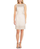 Adrianna Papell Sheer Embroidered Cocktail Sheath Dress Ivory Off White 14