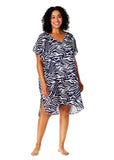 Anne Cole Womens Plus Size Zebra-Print Swim Cover Up Tunic Navy / White L/XL
