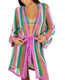 Hurley Juniors Striped Crochet Robe Cover-up Orchid Purple Multi XS/S