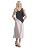 DKNY Womens Satin Colorblocked Slip Dress Black / Cloud / Eggshell 10
