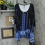 White Mark Womens Plus Size Rella Tunic Blouse Shirt Top Black Blue 2X