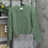 Universal Thread Cozy Knit Ribbed Cable Crewneck Pullover Sweater Green XS