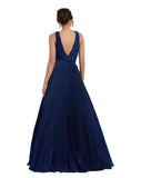 Ieena by Mac Duggal Waistband Pleated Sleeveless Dress Gown Royal Navy Blue 4