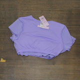 Wild Fable Wome's Ruffle Detail Ribbed Short Sleeve Cropped Rashguard PID-604411