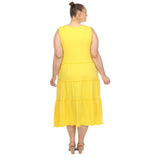 White Mark Scoop Neck Tiered Midi Dress PS315 Canary Yellow 1X