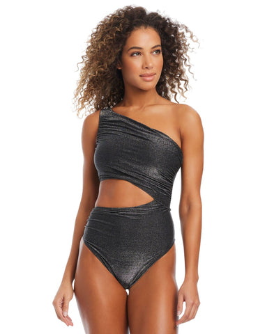 Bar III Womens Shimmer Core One-Piece Swimsuit MBSS25255 Black Shimmer M