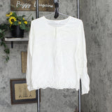 Womens Unlined Crochet Trim Long Sleeve Blouse Shirt Top White See Measurements