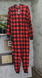 #followme Hooded Onepiece Pajama with Zip and Pockets Buffalo Plaid Red Black M