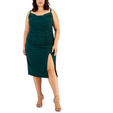 Emerald Sundae Womens Plus Ruched Drapey Midi Dress GRWP3405 Hunter Green 14W