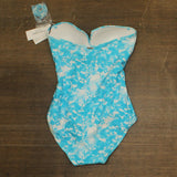Womens Printed V-Notch Bandeau One-Piece Swimsuit Blue Multi 6