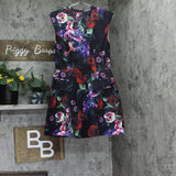 Avec Les Filles Mock Neck Fit Flare Mini Dress Dark Portofino Rose Black Red 6