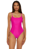 Becca Monte Carlo Virtue Ring Ribbed One-Piece Swimsuit 221057 Azalea Pink L