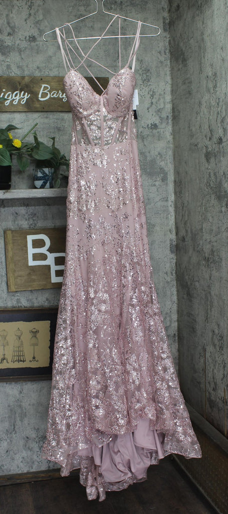 Blondie Nites Juniors Glitter Sequined Corset-Bodice Gown Dress Rose Pink 15