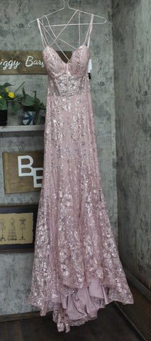 Blondie Nites Juniors Glitter Sequined Corset-Bodice Gown Dress Rose Pink 15