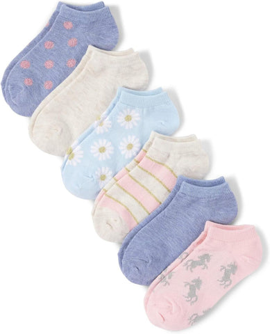 The Children's Place Infant Baby Girls 6-Pack Ankle Socks Floral Horse / Blue L