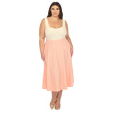 White Mark Flared Elastic Waist Midi Skirt with Side Pockets PS709 Peach Pink 1X