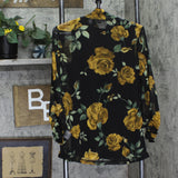 Susan Graver Womens Printed Mesh Ruched Mock Neck Top A703220 Gold / Black S