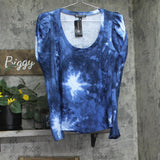INC International Concepts Womens Cotton Puff Sleeve Top Dahana Dye Blue M