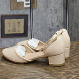 Laura Ashley Girls Block Heels Patent Dress Shoes Beige Brown 4