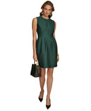 Donna Karan Womens Petite Pleated Metallic Jacquard Dress Spruce Green 12P