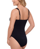 Swim Solutions Tummy-Con Chevron Texture One Piece Swimsuit Black 10