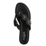 Sugar Womens Vegan Leather Flip Flops with Embellished Floral Design Black 9M