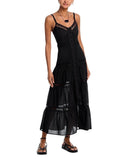 Aqua Womens Cotton Lace Inset Midi Dress DI9188BL Black XS