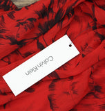 Calvin Klein Floral Chiffon Sheer Sleeve Jewel Neck Shift Dress Red / Black 6