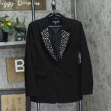 Karl Lagerfeld Paris Imitation Pearl Collar 2-Button Blazer Jacket Black 4
