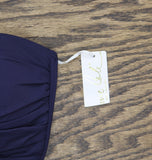Anne Cole Womens Solid Twist Front Shirred Bandeau Tankini Swim Top Navy Blue S