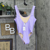 COTTON ON Womens Low Back One Piece Swimsuit 6335650-12 Ariel Purple Crinkle L