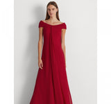 Lauren Ralph Lauren Womens Off-the-Shoulder Chiffon Gown 253882146001 Red 8
