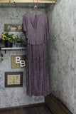 R & M Richards Embellished Pleated Caplet Overlay Maxi Dress Purple Wine 6