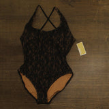 Michael Michael Kors Womens Lace Cross Back One Piece Swimsuit Black / Brown 14