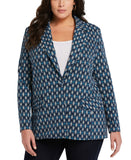 ELLA Rafaella Lined Medallion Print Single Button Blazer Jacket Malibu Blue 3X