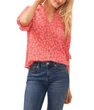 Cece Womens Elbow Sleeve Split-Neck Blouse 7033067 Calipso Coral Pink M