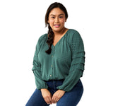 Draper James Rsvp Plus Size Three Quarter Sleeve Bodysuit Green White Dot 2X