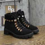 MIA Amore Womens Rhinestone Suede Lace Up Boots Black 9M