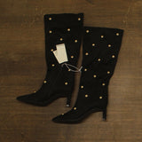 A New Day Womens Justice Boots Faux Suede Embellished Pin Jet Black / Gold 7.5M
