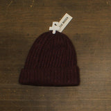 Steve Madden Womens Marled Knit Beanie Cuffed Shimmer Chunky Logo Merlot Red