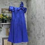 Alex Evenings Floral Applique Cap Sleeve Midi Dress Bright Royal Blue 10