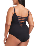 Bleu By Rod Beattie Lace-Up Plunge One Piece Swimsuit RBPU25221X Black 22W