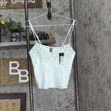 INC International Concepts Lace-Trim Satin Cami Lounge Top Clear Dew Green XS