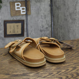 Universal Thread Collin Wide Width Double Buckle Footbed Sandals Tan Brown 10W