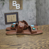 Universal Thread Sarai Two-Band Studded Slide Sandals 94822826 Brown 9.5M