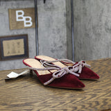 A New Day Rhinestone Bow Velvet Heels 94656737 Burgundy Red 7M