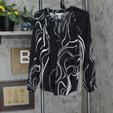 Nine West Womens Tie Front Lightweight Woven Blouse Shirt Top Black / White S
