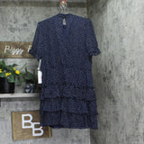 Crystal Doll Printed-Chiffon Short Sleeve Babydoll Dress Navy Blue / White XL