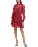 Tommy Hilfiger Womens Floral-Print Chiffon Fit & Flare Dress Red Black Floral 14